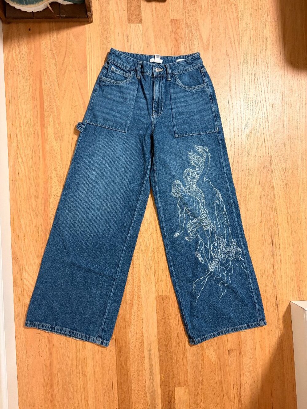 Custom Painted Apollo and Daphne Forever 21 High Waisted Baggy Jeans Size 26
